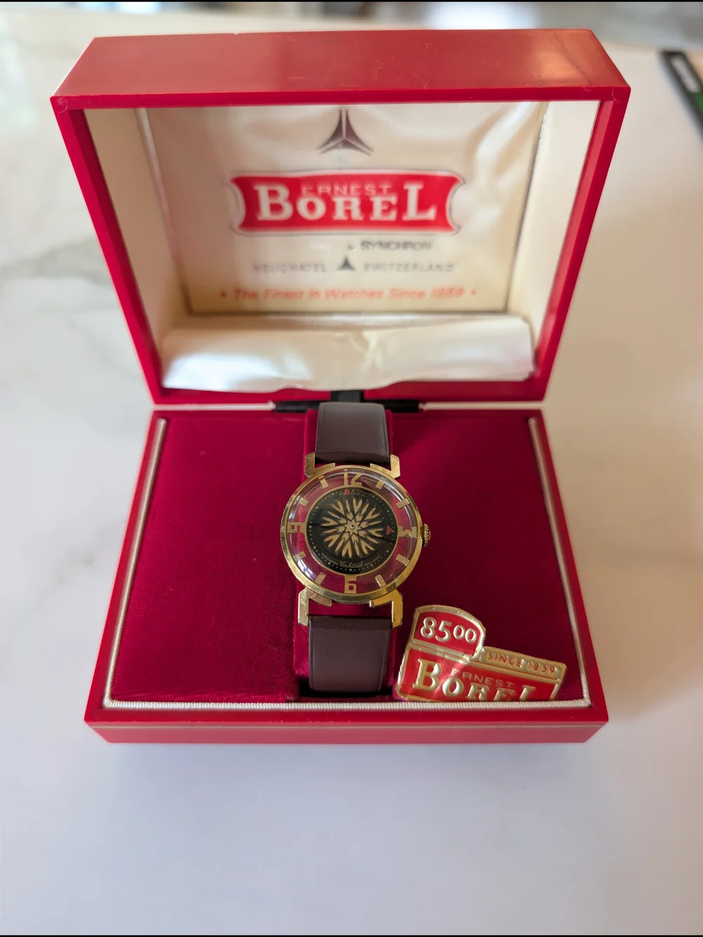 Ernest Borel Cocktail Mens 32mm Kaleidescope Mystery Dial Rare In Box